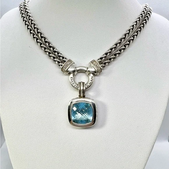 David Yurman Albion 14mm Blue Topaz Pendant Enhancer - Picture 4 of 15